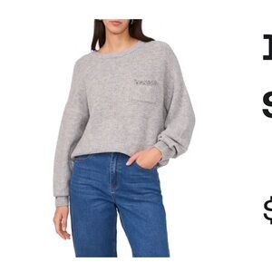 1. State Gray Crewneck Sweater with Ribbed Details